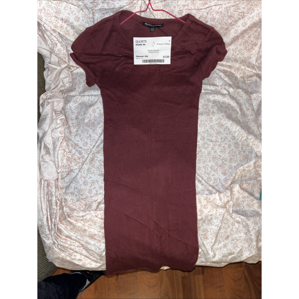 Brandy Melville Maroon Ribbed Short Sleeve Mini Dress One Size